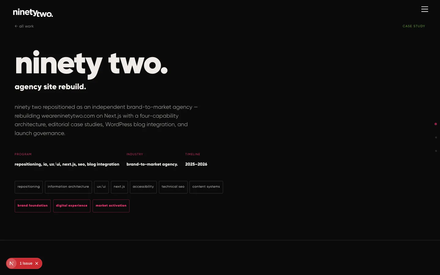 ninety two flagship case study — editorial framework on desktop